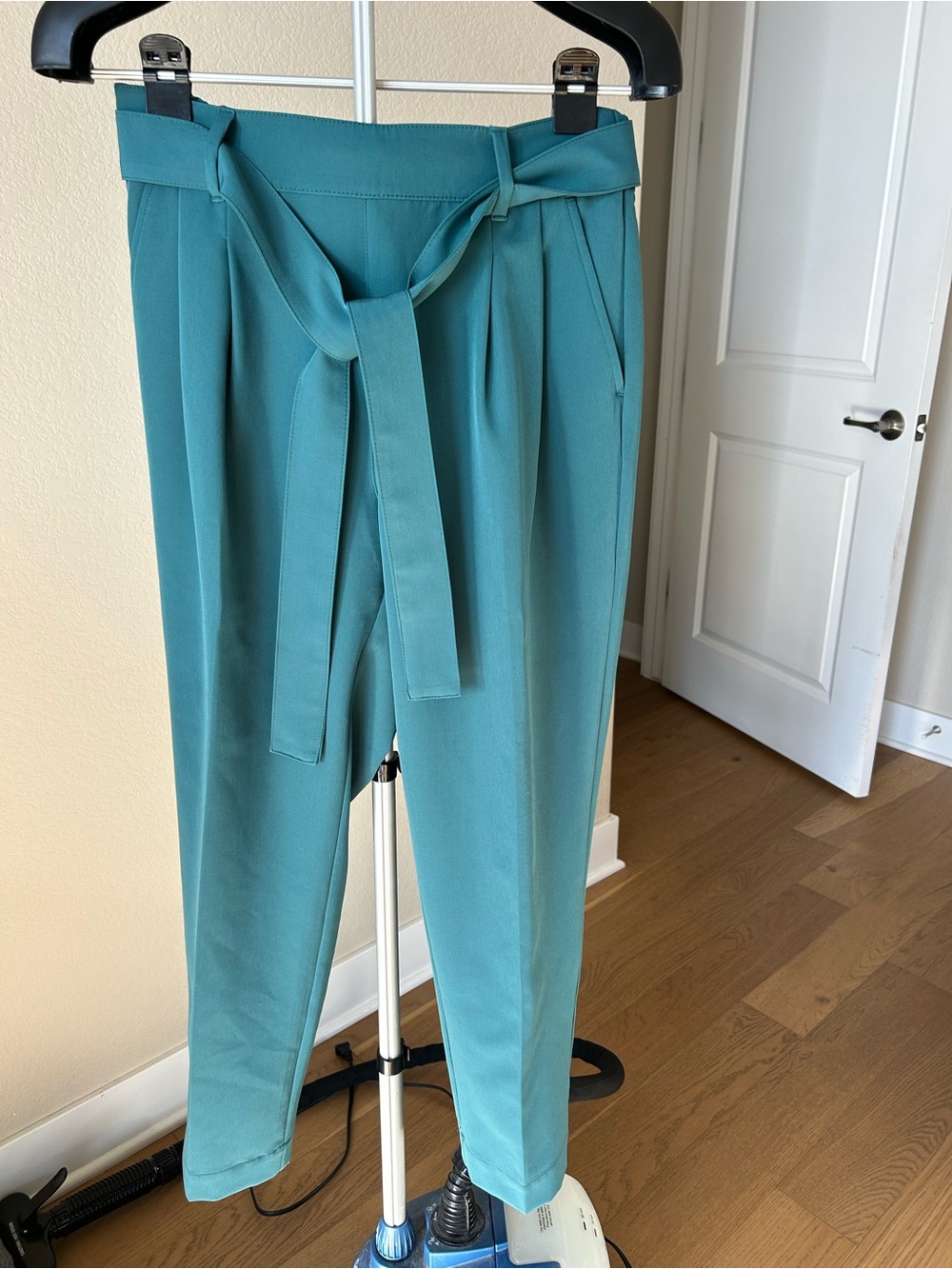 LOFT Teal Paperbag Waist Ankle Pants with Tie